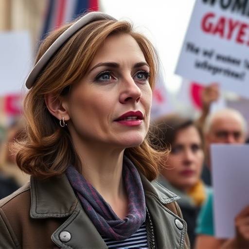 Image de l'article: Julie Gayet lors d'une manifestation pour le droit des femmes.